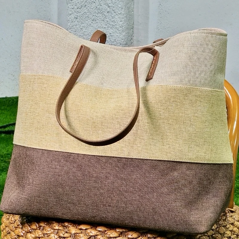 Tote bag Canvas Large Capacity Shoulder university Woman Shopping  Color Matching Large Size bags With zipper Eco Reusable