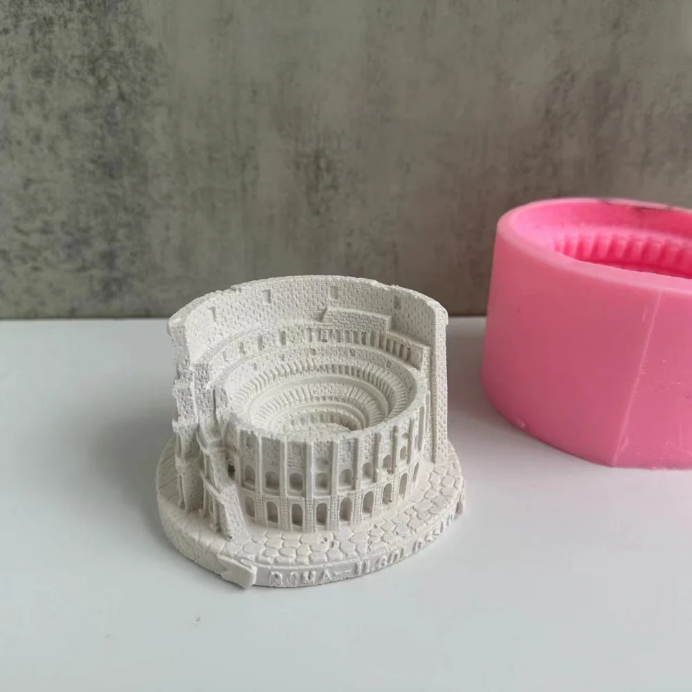 Roman Colosseum Ashtray Silicone Mold Flowerpot Mold Gypsum Cement Candle Jar Holder Castle Building Craft Making Resin Mold