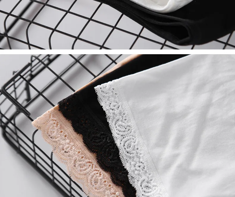 3Pcs Women's Modal Summer Seamless Lace Border Safety Pants Silk Thin Underwear Black /white /skin colors