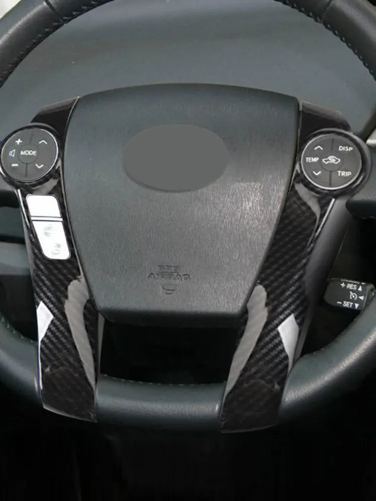 

For Toyota Prius 30 XW30 2009-2015 Prius C US 2012-2017 Car Carbon Fiber Texture/Glossy Black Steering Wheel Button Cover Trim
