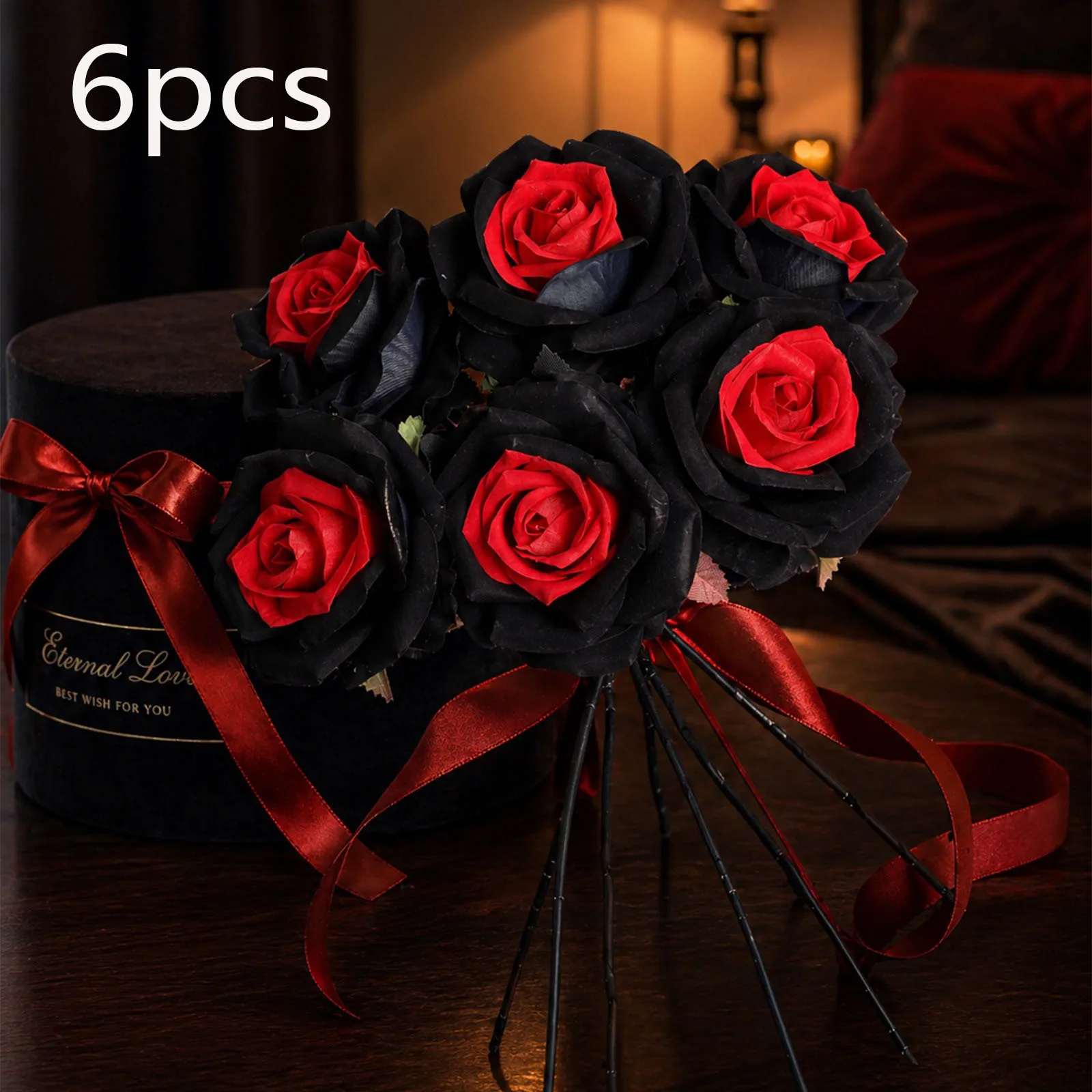 1 pièce/6 pièces Roses artificielles noires et rouges de style Halloween sombre pour la décoration de fête