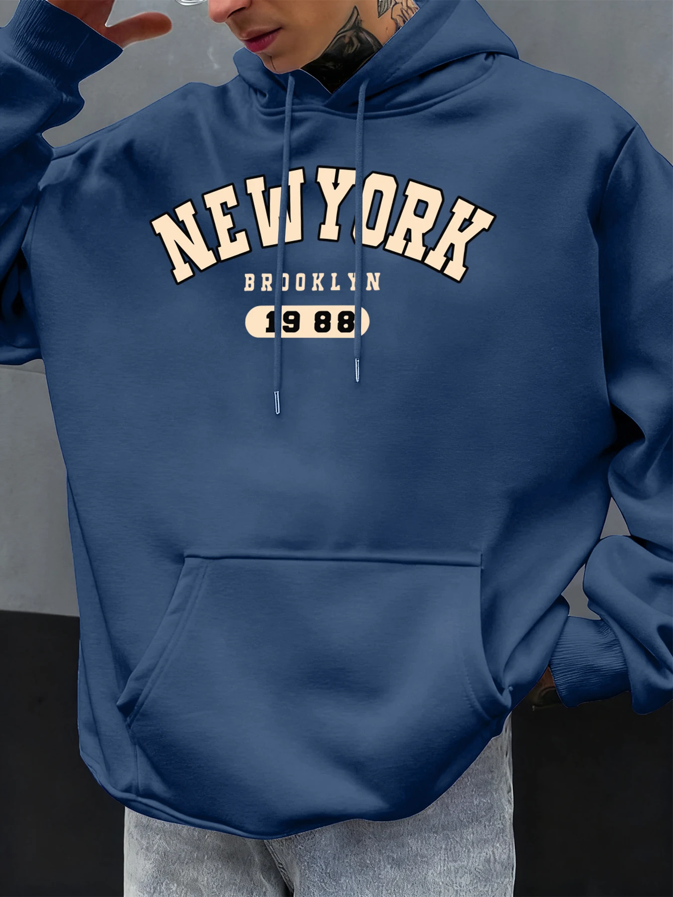 

Мужские толстовки с узором New York Brooklyn 1988, свободная флисовая толстовка с капюшоном, универсальные пуловеры с карманами, осенняя разноцветная толстовка, повседневные топы