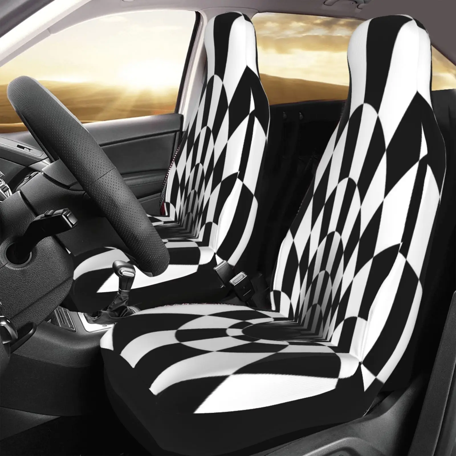 Abstract Optical Illusion Printed Car Parts Seat Cover 2-piece Universal for Car Seat Protection Cover for Both Men and Women