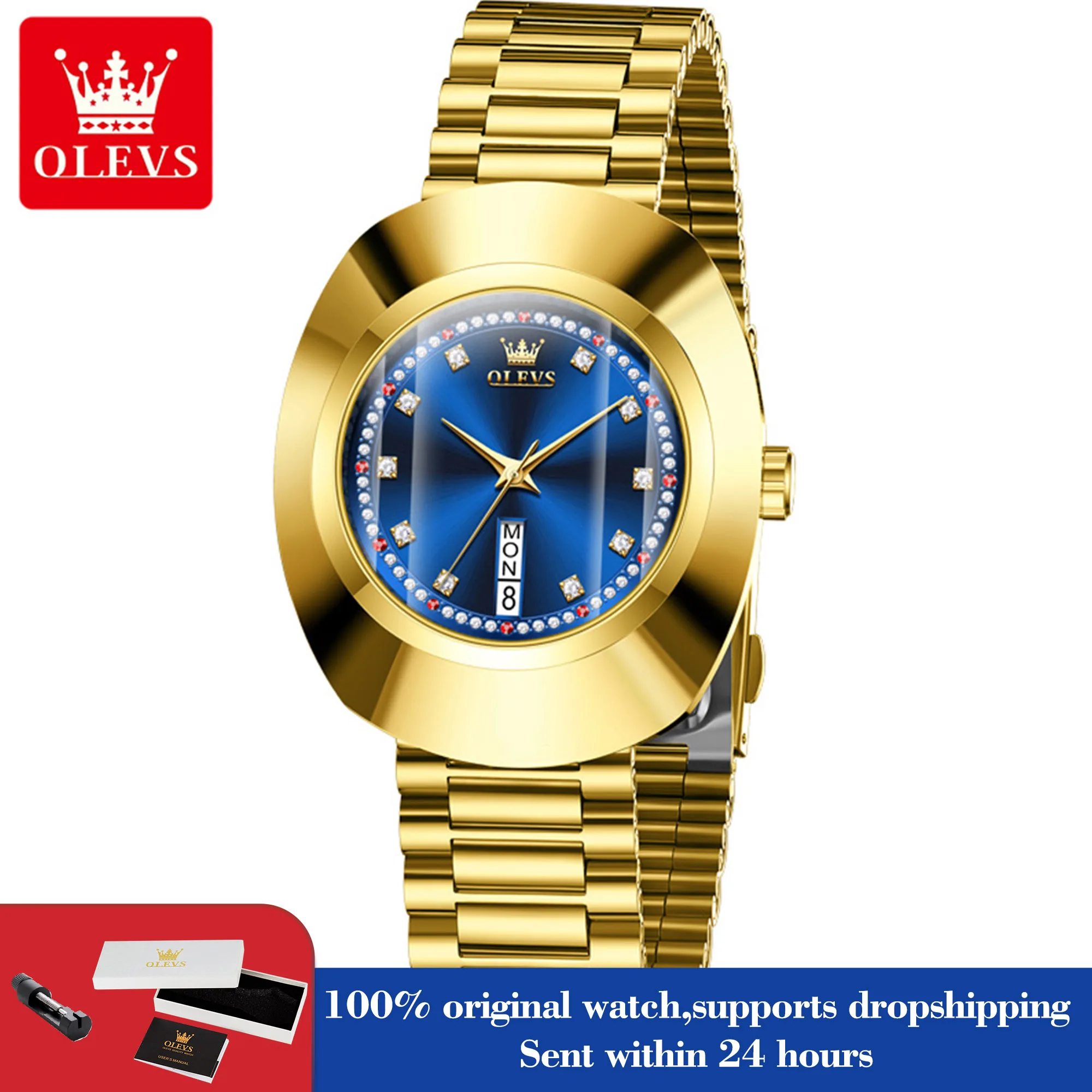 

OLEVS 7017, женские часы с бриллиантами, роскошные кварцевые наручные часы с большим циферблатом и двойным календарем, лучший бренд, водонепроницаемые ручные часы