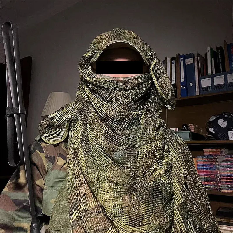 Sniper Jungle Camouflage Concealed Long Breathable Mesh Tactical Scarf Desert Bib Veil Versatile 160X88CM