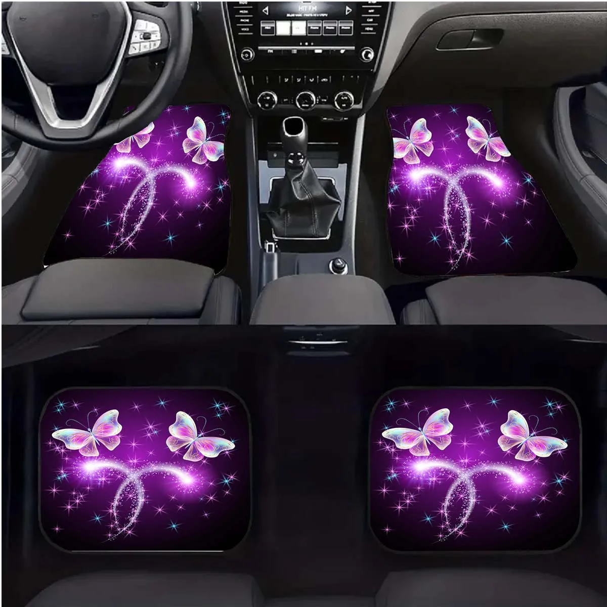 

4pcs Butterfly Printed Car Floor Mats, Comfortable Crystal Velvet Vehicles Floor Mats, Front& Rear Full Coverage Auto Interior A