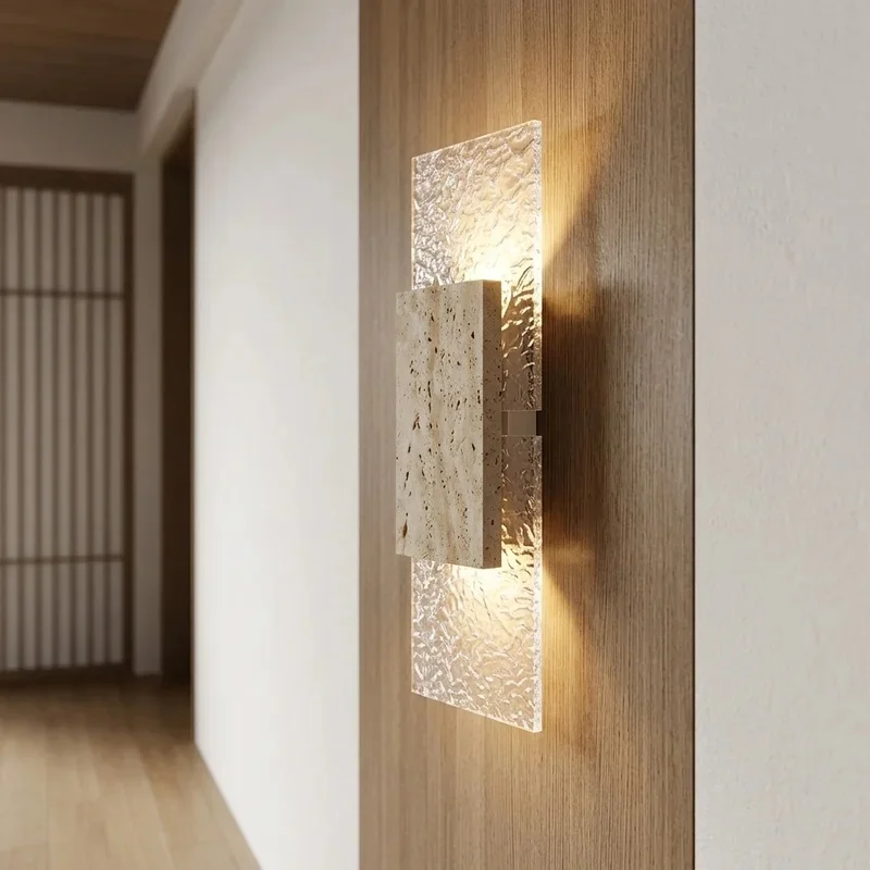 Travertine Ripple Glass Wall Sconce Rectangular Texture Glass Wall Lamp Bedroom Hallway Entryway Home Decor
