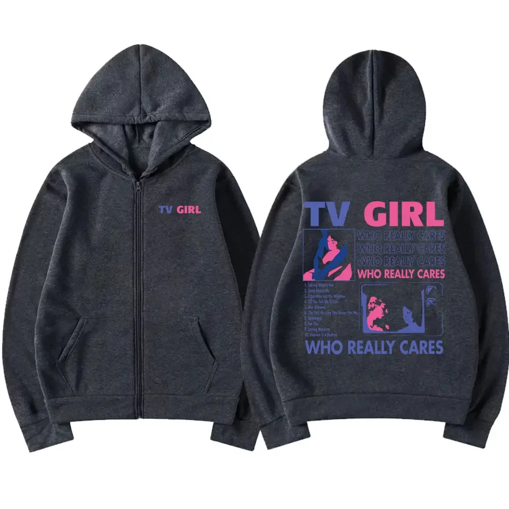 TV Girl Who Really Cares Music Album Zipper Hoodie Unisex French Exit Album Zip Up Jacket Men Women Vintage Oversized Sweatshirt
