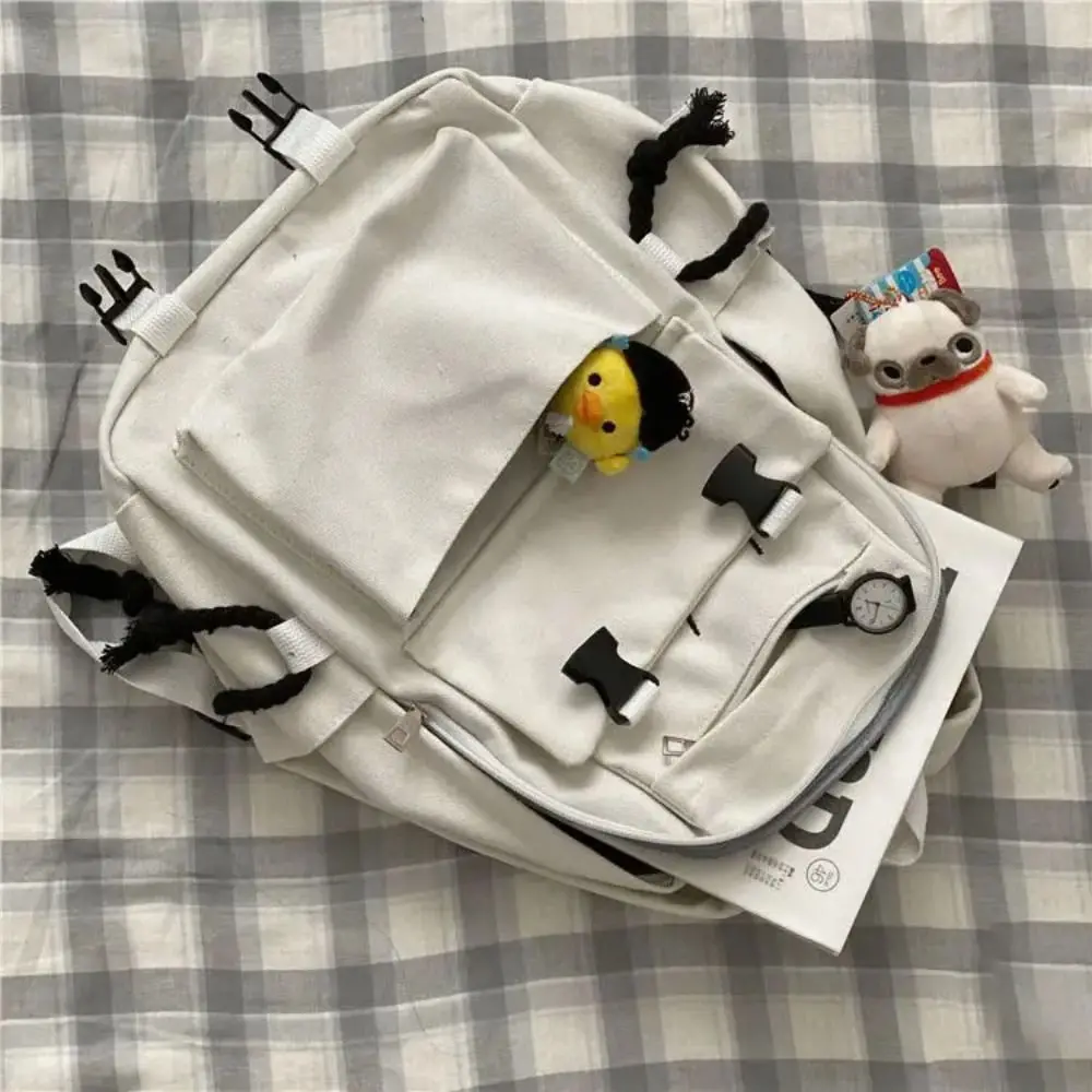 Grande capacidade ombro lona Schoolbag, resistente ao desgaste mochila leve, cor sólida, novo