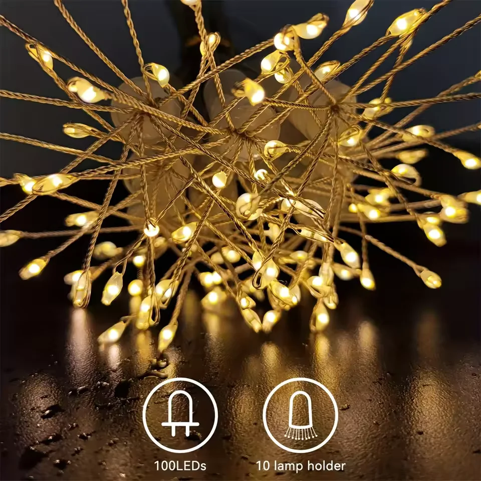 6M 200Leds 5V Warm White String Lights Silver Copper 8 Mode Firework Fairy Lights Outdoor For Christmas Decoration 2pcs/Lot