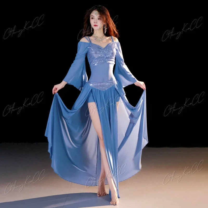 BellyDance Suit Women Oriental Halloween Sequin Long Sleeved Top+sexy Split Long Skirt 2pcs Adult Professional Practice Clothes view 4