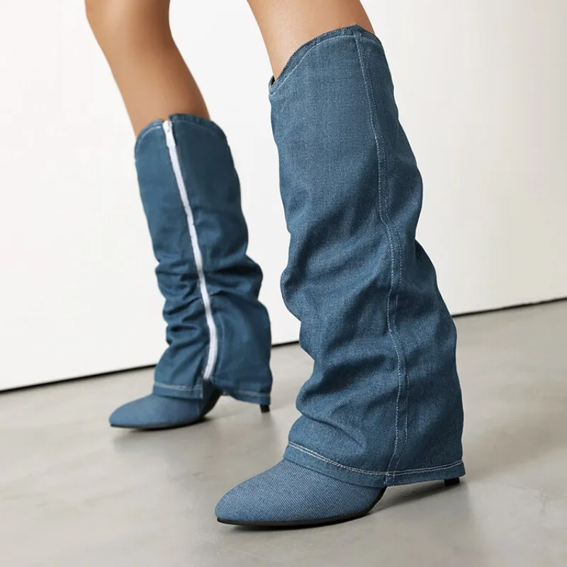 2026 Fashion Autumn/Winter Women's Western Style Cowboy Boots with Pointed, Ultra Long, Slim High Heels Size 35-46
