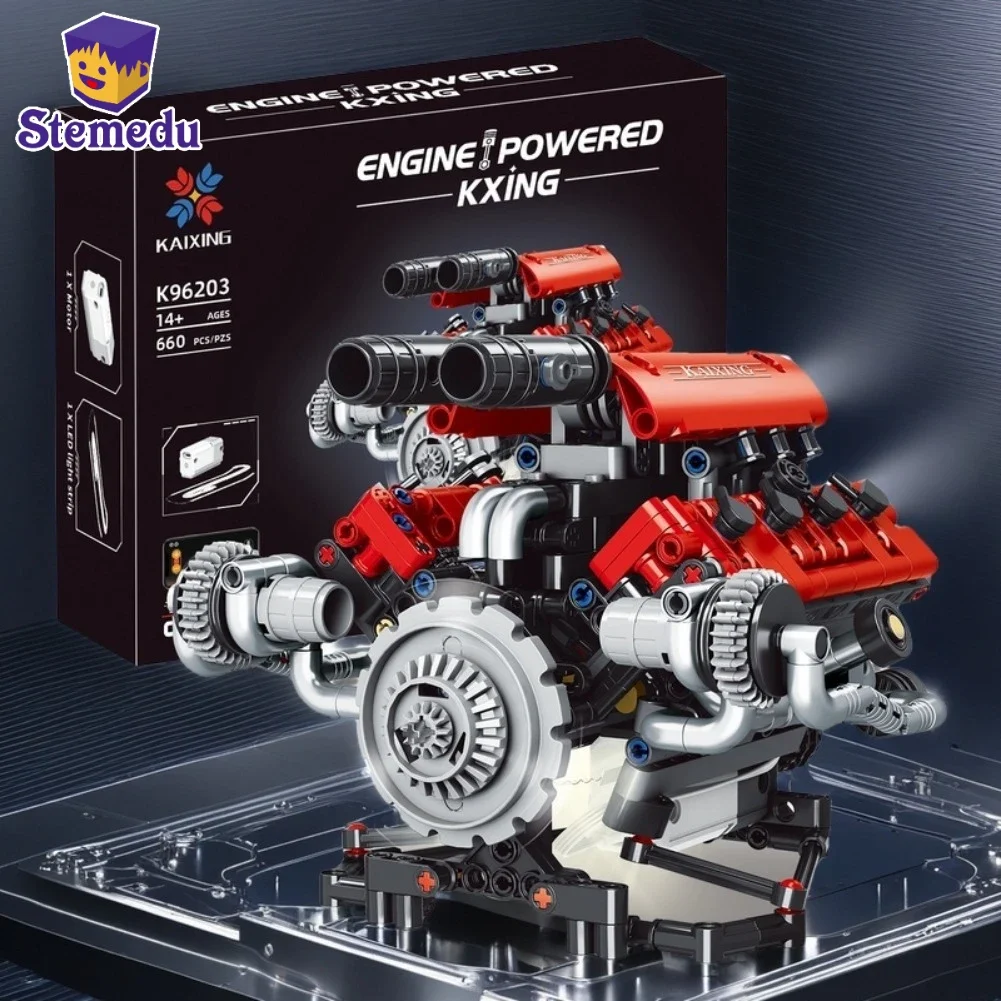

660PCS Building Blocks V8 Engine Model Motorized Technical Car Parts APP Remote Control Assemble Toys Kids Gift with LED Light