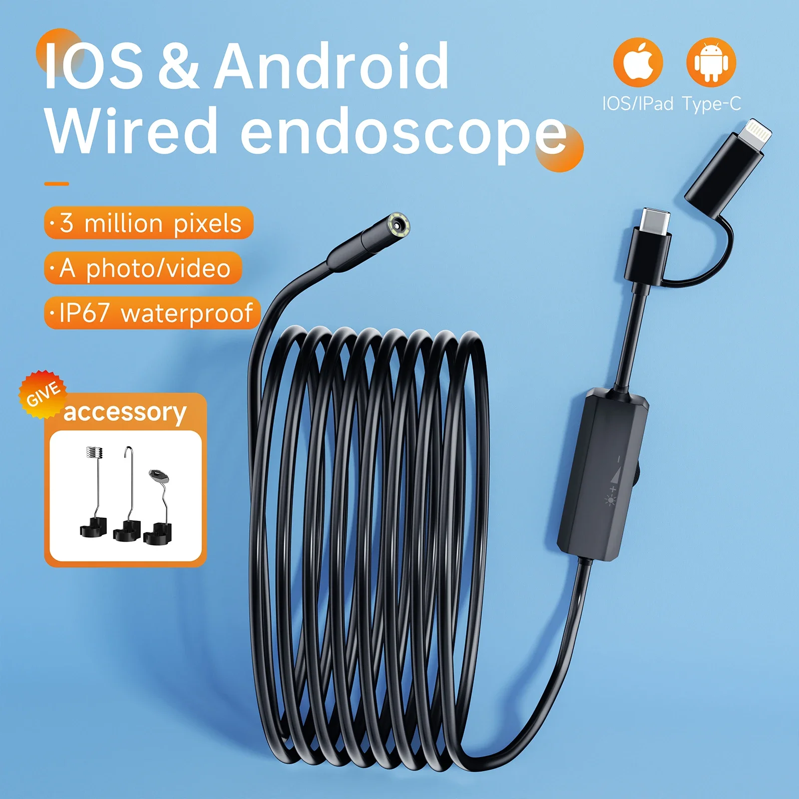 Endoscopio da 5.5/8mm per Android Iphone e IOS Smartphone Tubo per auto Automotive Boroscopio Strumenti di ispezione fognarie Dispositivo per telecamere per endoscopia