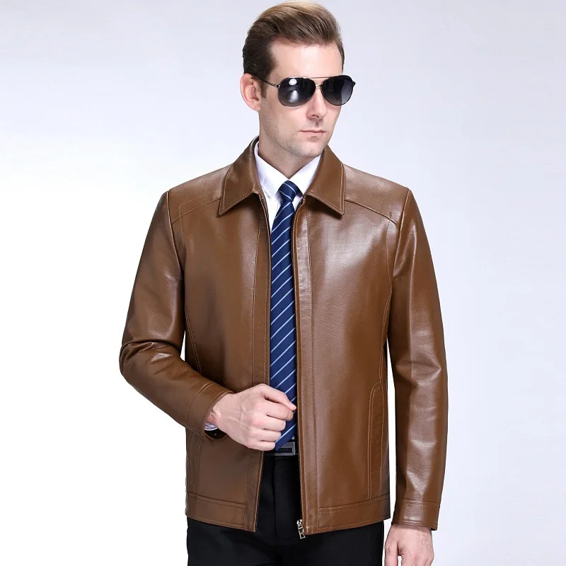 Leather Men Haining Short Sheepskin Jacket Men's Stand-up Collar Middle-aged Leather Jacket Simple Coat2024 Keep Warm in Winter