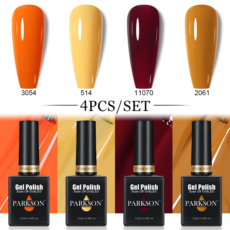 Parkson UV Gel Nail Polishes 4pcs/Set Autumn Series Hybrid Lacquer Semi Permanent Nail Gellack Glitter 12ml Nails Art Soak Off