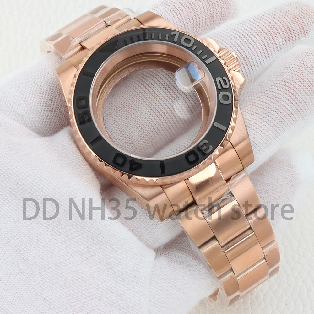 Pvd Rose Gold NH35 40mm Watch Case Sapphire Glass Oyster Polished Bracelet for Yacht-Master/SUB/GMT NH34 NH35 NH36 NH38 Movement