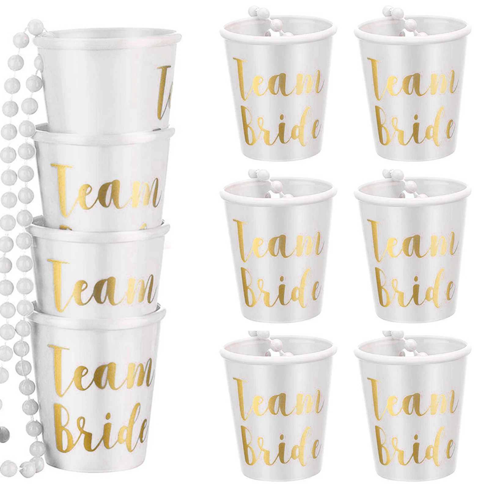 

Plastic Shot Glasses Team Bride To Be Cup 10pcs Decorations Necklace Bachelorette Party Supplies Shiny Gold Printed