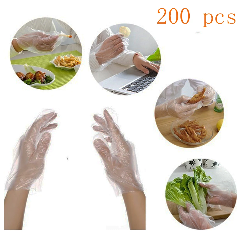 Luvas descartáveis transparentes da preparação do alimento das luvas 200 pces/luvas descartáveis do trabalho para cozinhar a limpeza/manipulação de alimentos