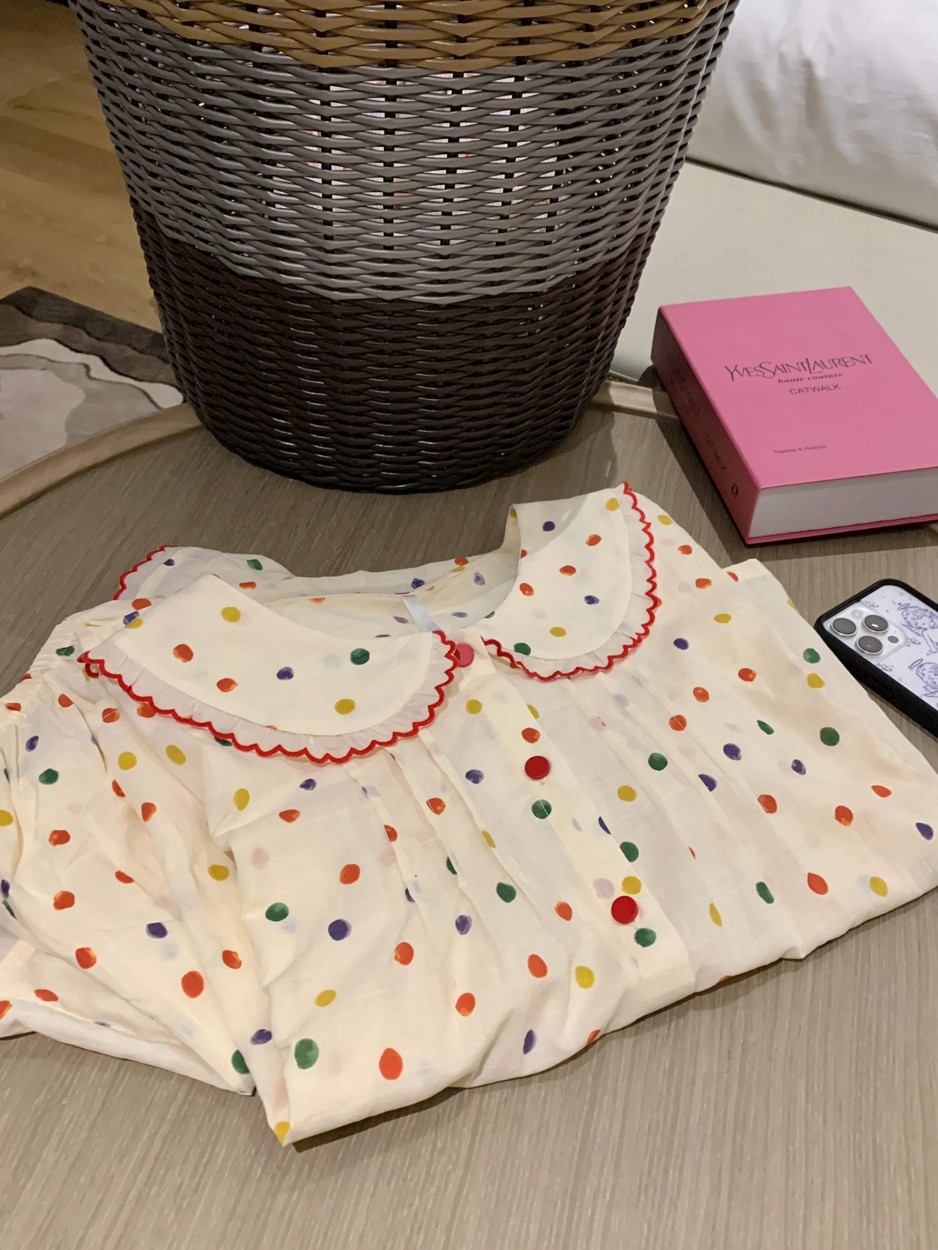 100% cotton sweet girl polka dot mesh pajamas 2025 new ins style cute doll collar loungewear short-sleeved set