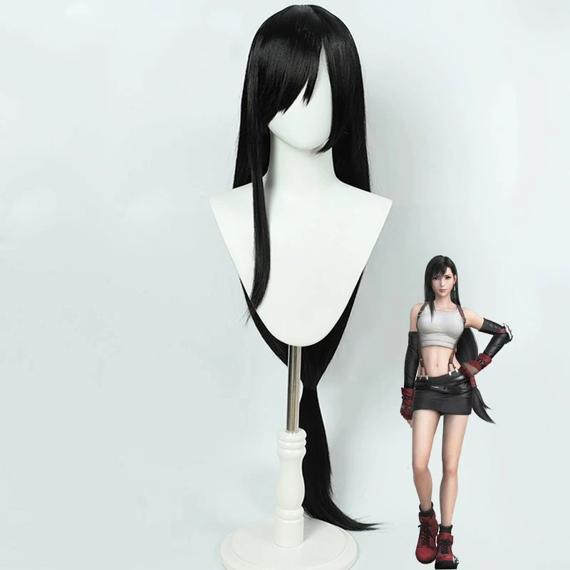 Cosplay Wig Final Fantasy Anime Wig Tifa Lockhart Black FF7 Anime Game Role-Play Wig Female Synthetic Wig with Bangs Anime Game