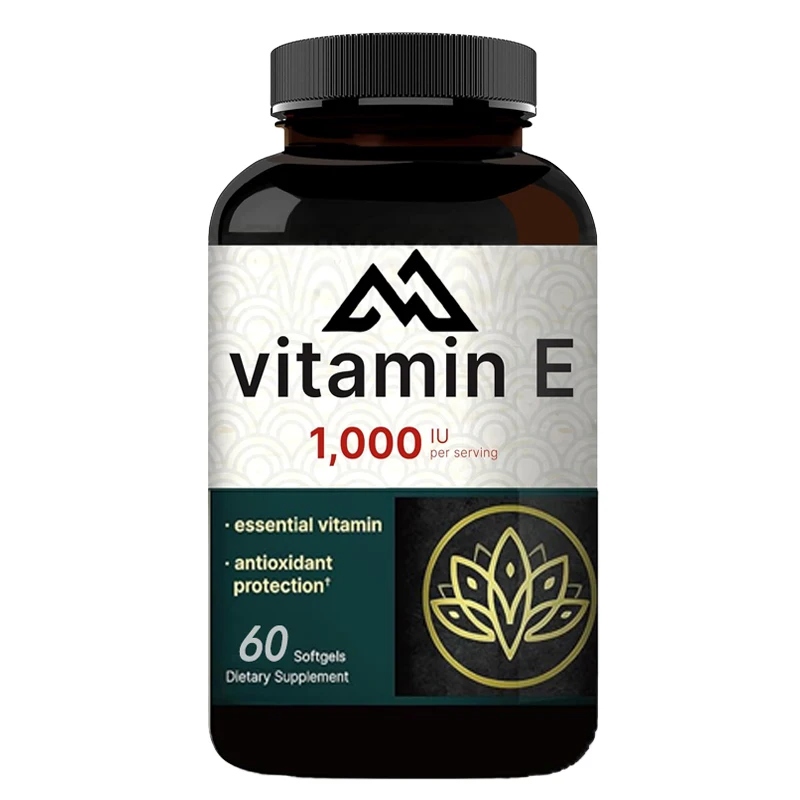 Vitamin E oil 60 capsules, essential antioxidant, 1000 IU per serving to support skin, heart, and immune health