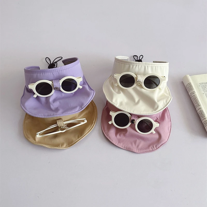 

Пустая детская кепка со съемными солнцезащитными очками, летняя уличная шляпа от солнца для маленьких мальчиков и девочек, мягкие фуражки для малышей