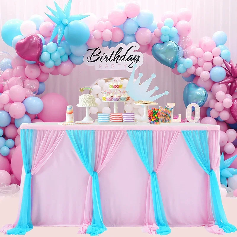 

Pink and Blue Table Skirt Tulle Tutu Table Cloths Cover for Baby Shower Birthday Party Dessert Buffet Banquet Table Decorations