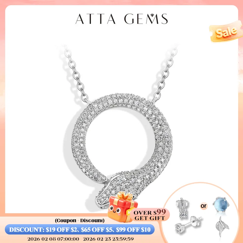 

ATTAGEMS Moissanite Necklace Original Snake Pendant 925 Sterling Silver 18KGold Plated for Women Man Birthday Gift Party Jewelry