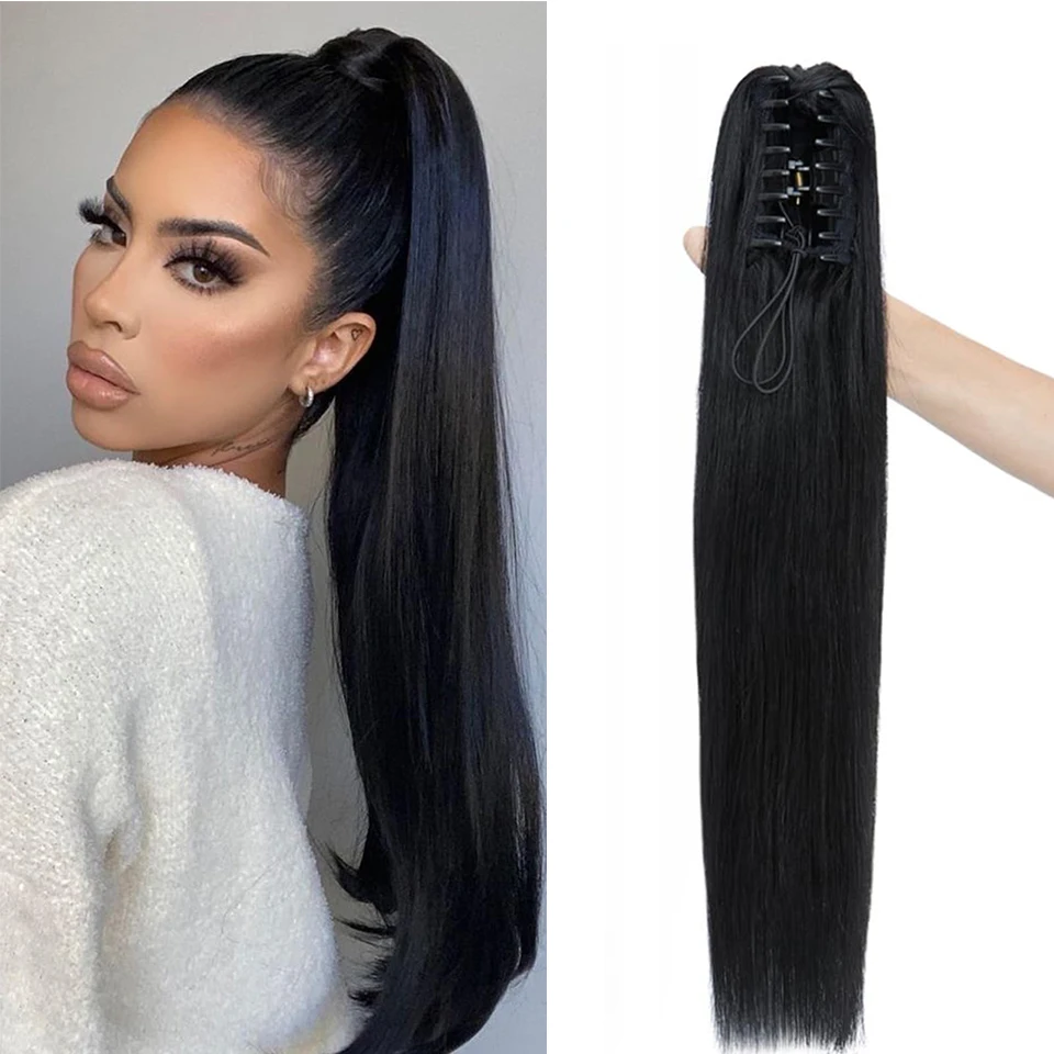

Claw Clip Ponytail Extension Straight Human Hair Clip In Pony Tails Hair Extensions 10 to 30 Inch 100% Human Hair Natural Color