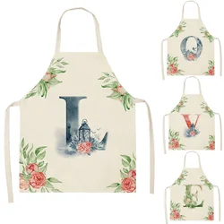 1Pcs Flower Letter Flower Kitchen Aprons for Women Cotton Linen Bibs Household Cleaning Pinafore Home Cooking Apron