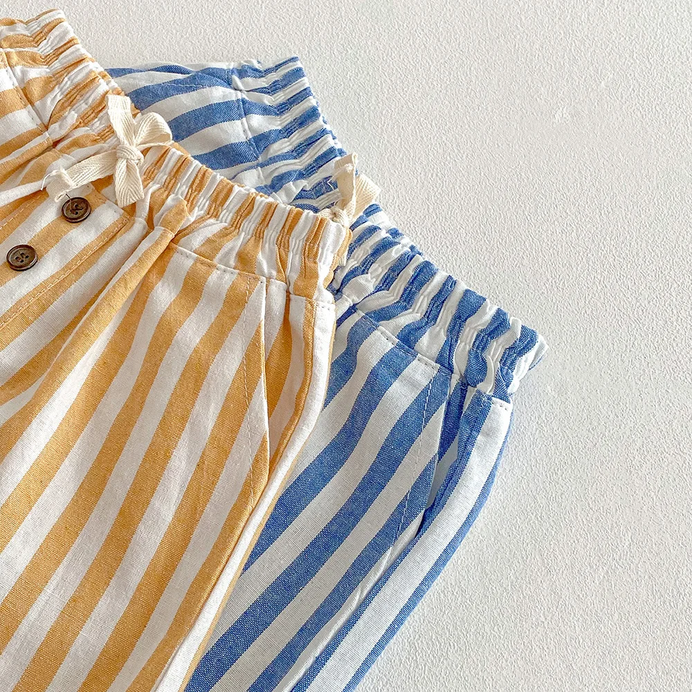 Sommerliche klassische Shorts für Jungen, gestreifte Shorts, elastische Taille, lässige Knöpfe, Taschen, kurze Babyhosen für Kleinkinder, Jungenkleidung – Detail 13