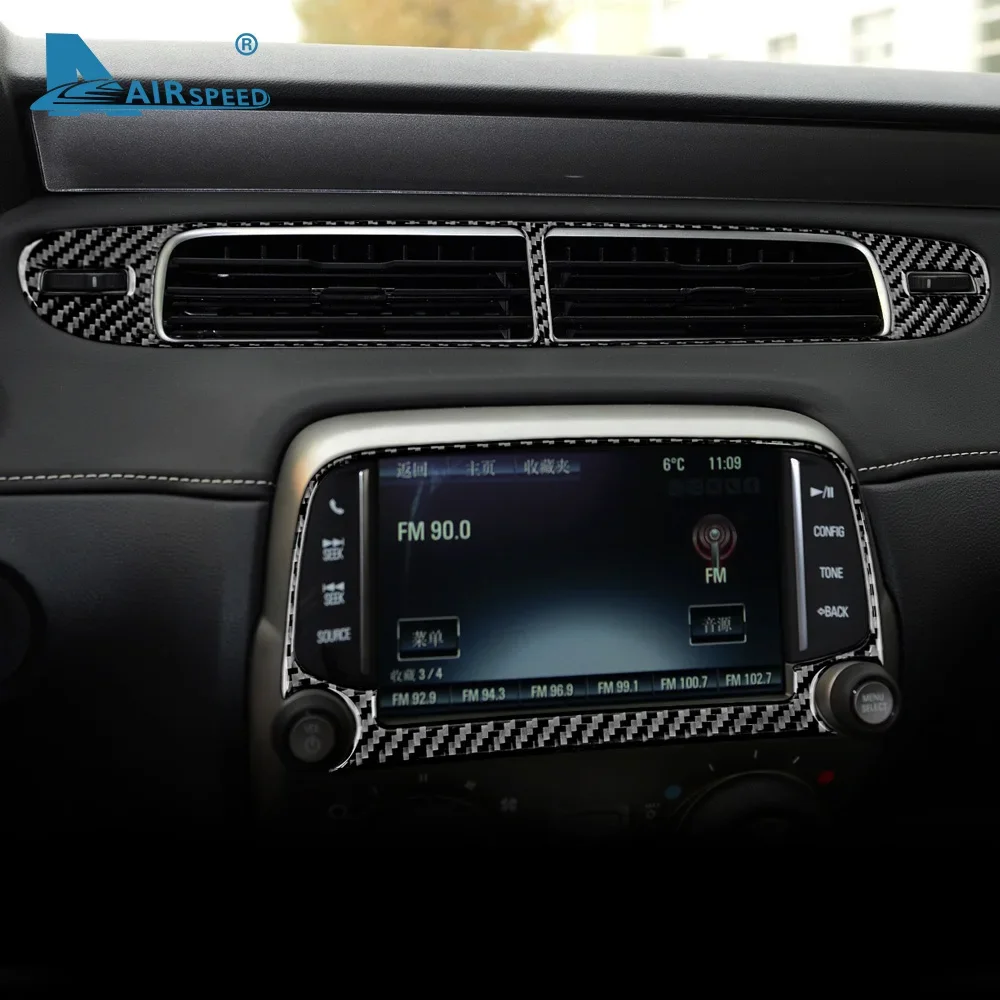 

Накладка на центральную панель управления и рамку воздуховодов из карбона для Chevrolet Camaro 2013-2015, аксессуары для интерьера автомобиля