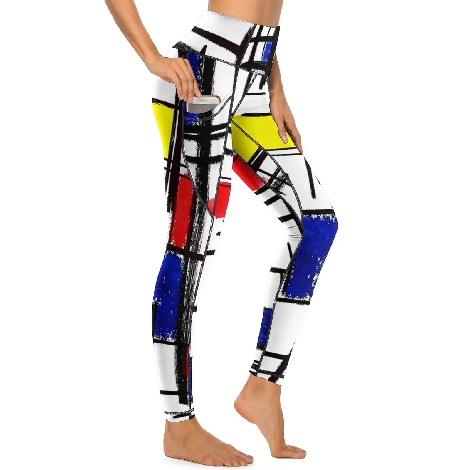 De Stijl Leggings Sexy Modern Art Print Push Up Yoga Pants Retro Quick-Dry Leggins Lady Graphic Gym Sports Tights