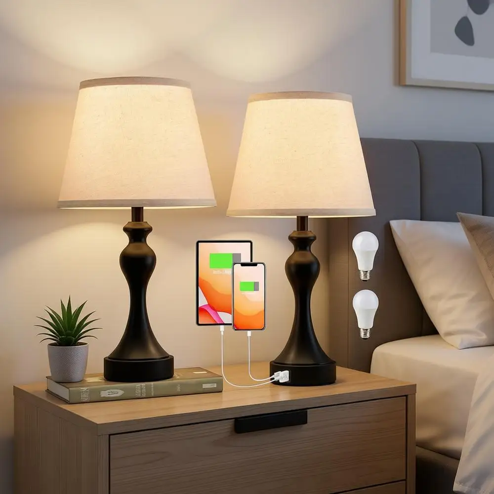 

Сенсорные лампы или прикроватные светильники - 2/3-режимные с регулировкой яркости, USB C+A, для спальни и прикроватных столиков (светодиодные лампы в комплекте)