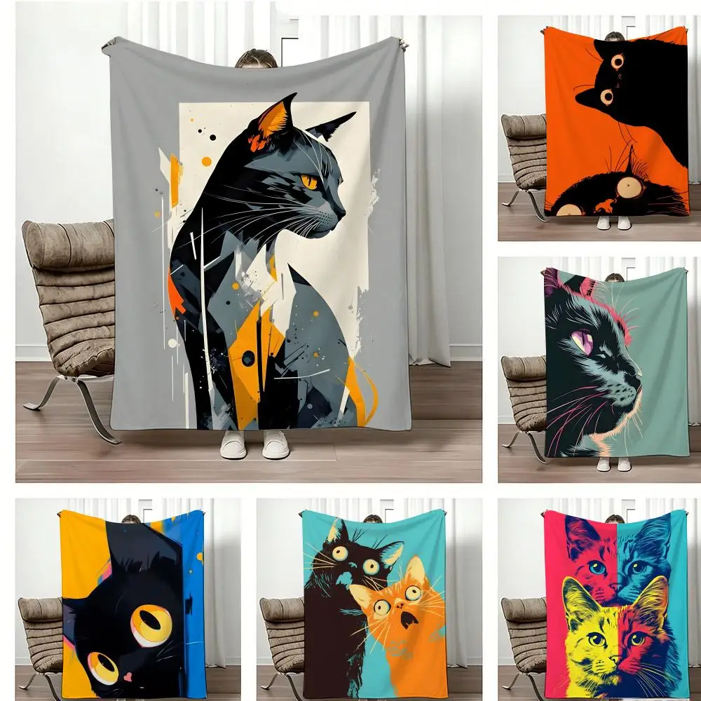 Manta de franela ligera con gráfico de gato negro, suave y agradable para la piel, ideal para refrescarse en verano