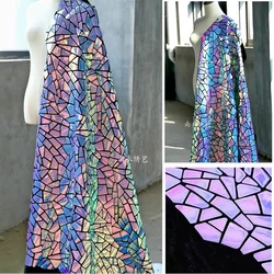 Sequin Velvet Fabric Laser Embroidery Geometric Polygonal Illusory Color Splicing for Clothing Designer Diy Sewing Cloth