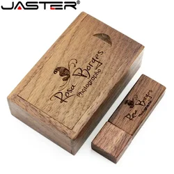 JASTER USB 2.0 Drewniane pudełko Pendrive 16GB Pendrive 128GB 64GB 32GB 8GB 4GB Fast Speed Memoria Micro Stick 1PCS Darmowe logo