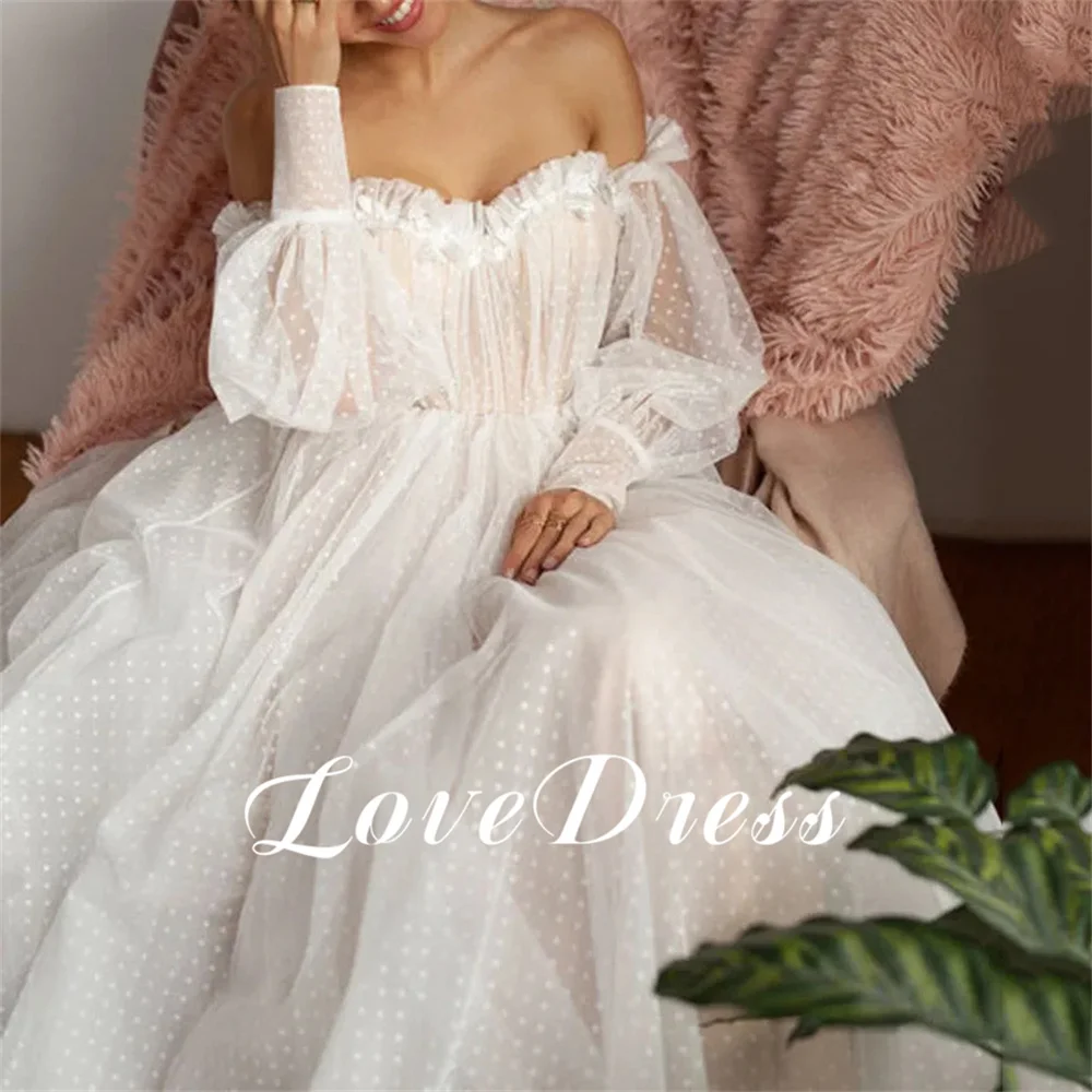 Robes de mariée en tulle chérie initiée, robe de patients dos nu, longueur au sol A-ligne, manches bouffantes, point de vague, amour élégant