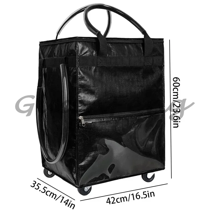 1Pcs Large Capacity Foldable Rolling Shopping Tote With Wheels Zipper Reusable Grocery Storage Bag For Daily Shopping