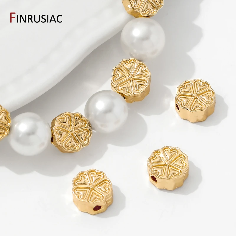 14K مطلية بالذهب النحاس زهرة خزر عازل ، فواصل مسطحة الخرز سوار ذاتي الصنع قلادة صنع الملحقات ، لوازم للمجوهرات