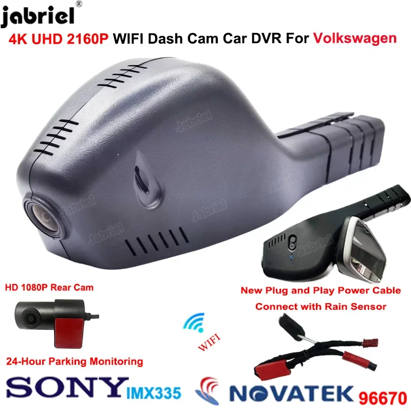 4K Car DVR Wifi Dash Cam 24H Rear Camera for Volkswagen VW Atlas Passat Tiguan Tarek Polo Touran Taigun Golf Arteon Sharan Skoda