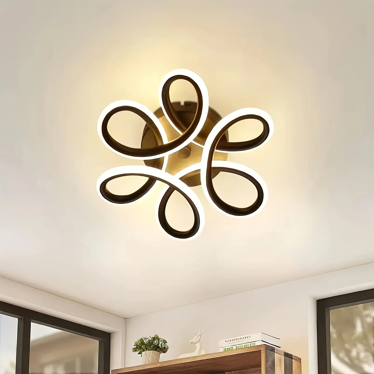 

DELIPOP Modern LED Ceiling Light - Black Flower Design Semi-Flush Mount Aluminum Fixture for Hallway, Entryway, Stairs, Corridor