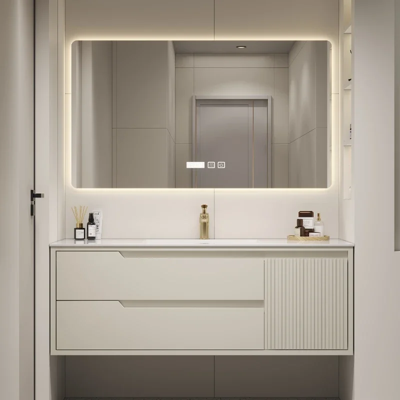 

Modern Minimalist Rock Slab Seamless Ceramic Integrated Basin Bathroom Cabinet Combination Muebles Hogar Home Furniture