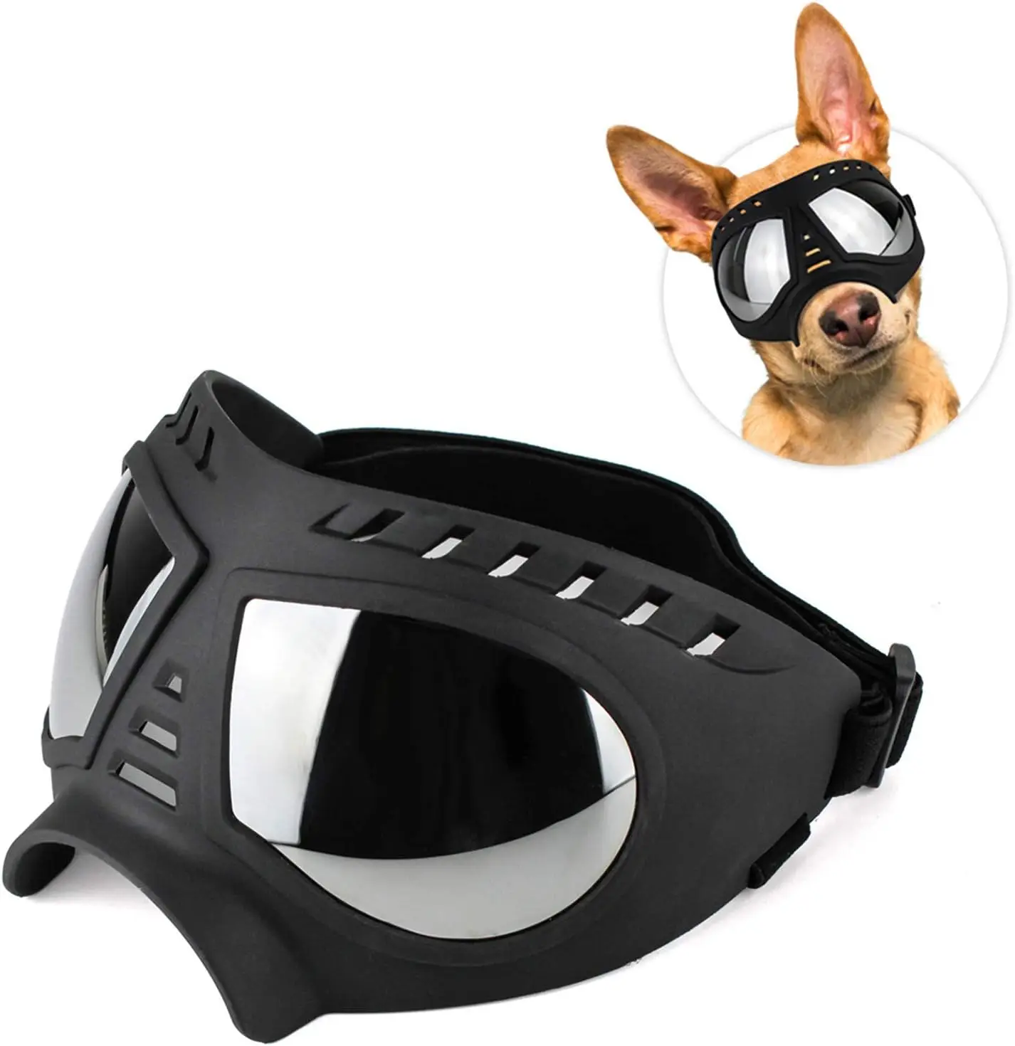 Dog Goggles Adjustable Anti-Dust/Haze/Wind/Snow UV Protection Goggles Sunglasses for Medium Large Dogs(Nose Bridge: 6cm/2.36 in)