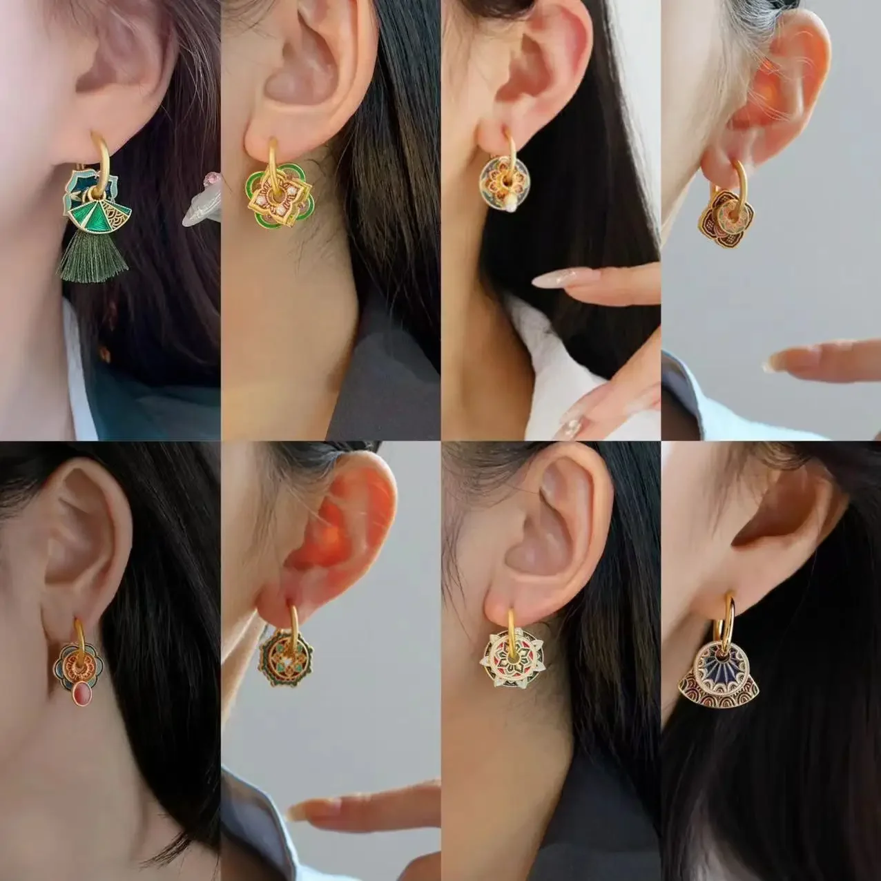 New Fashion Colorful Enamel Earrings for Women Multiple Wear Ways Flower Shaped Golden Luxury Jewelry Charm Design Creative Gift
