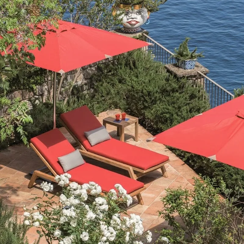

Outdoor teak bed courtyard patio waterproof sunscreen leisure villa garden beach anti-corrosion solid wood pool reclining bed