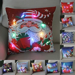 LED Christmas Cushion Cover Merry Santa Claus Light Pillow   Lighting Pillowcase Home Decoration New Year  Decor