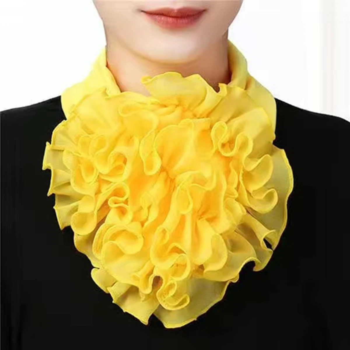 Fashion Polyester Neckerchief Ring Solid Color Ruffles Fake Collar For Women Detachable Neck Gaiter Elegant Scarf Free Size