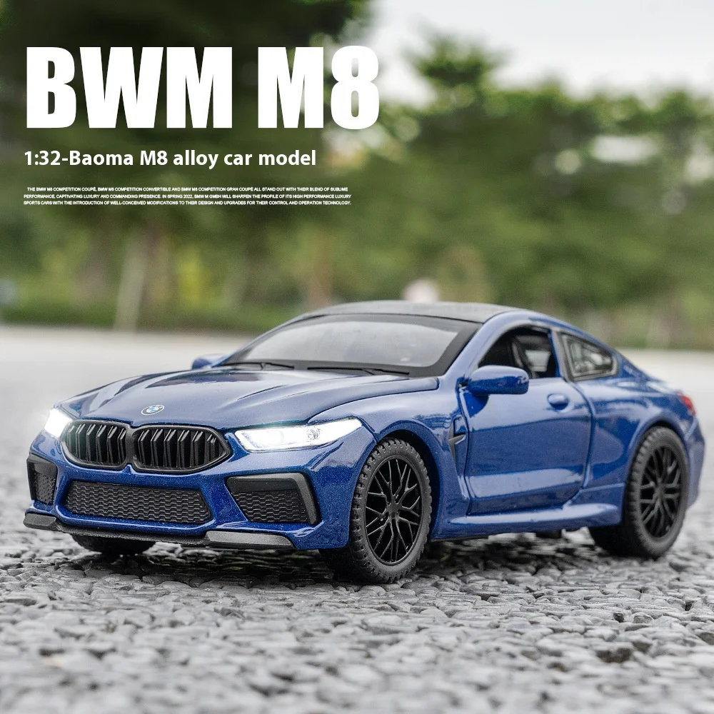 1:32 BMW M8 Alloy Car Model, Sound & Light, Spring-back Action, Kids' Playroom Toy & Collector's Item